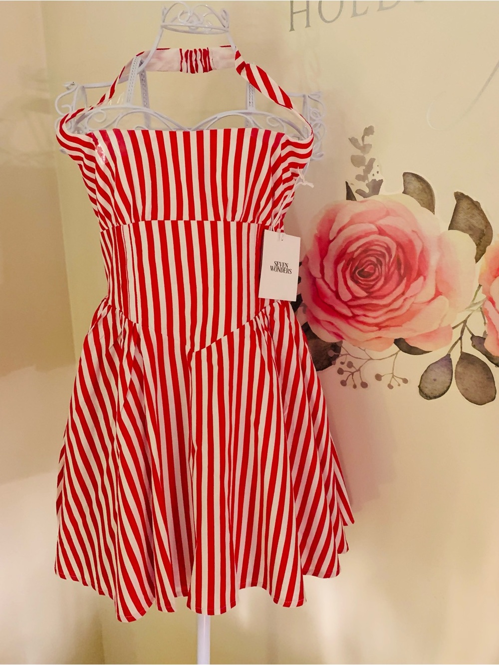 Seven Wonders Calianna Fit&Flare Mini Beach Dress Red Candy Stripe Large Resort